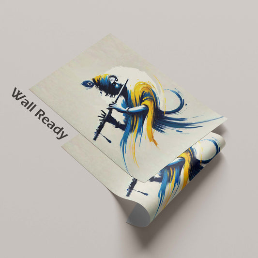 Krishna with flute - Poster