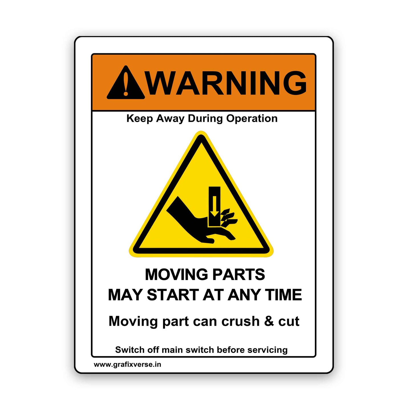 Hand Crush Warning Sticker (Vertical)